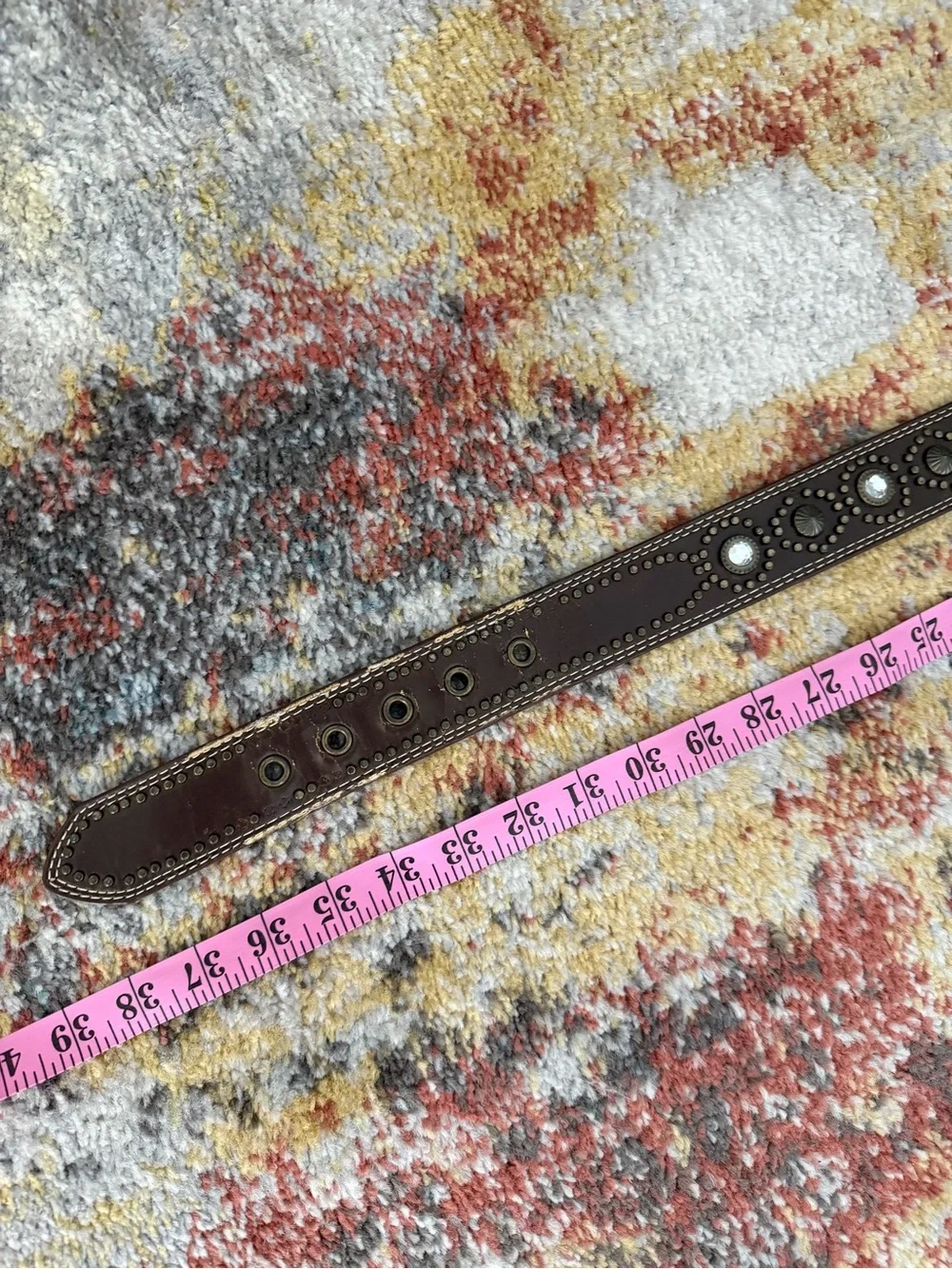 Vintage Sonoma Brown Studded Leather Belt with Antiqued Buckle